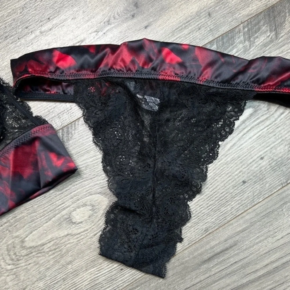 Oh La La Cheri NEW Stefania Lace & Rose Print Bra & Briefs Set Size S/M